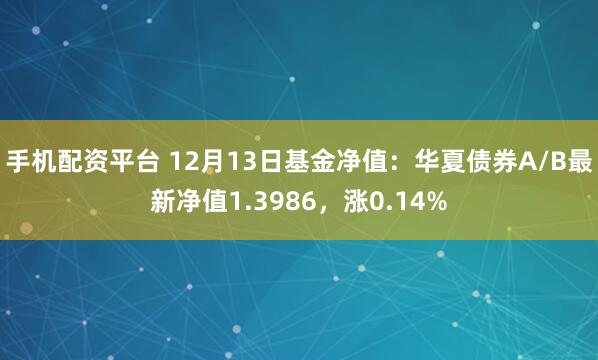 手机配资平台 12月13日基金净值：华夏债券A/B最新净值1.3986，涨0.14%