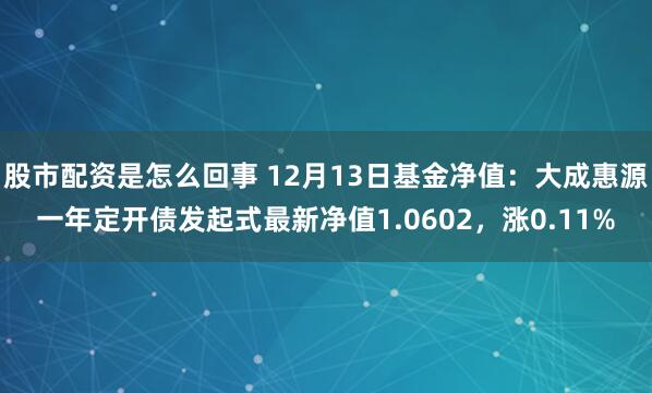 股市配资是怎么回事 12月13日基金净值：大成惠源一年定开债发起式最新净值1.0602，涨0.11%